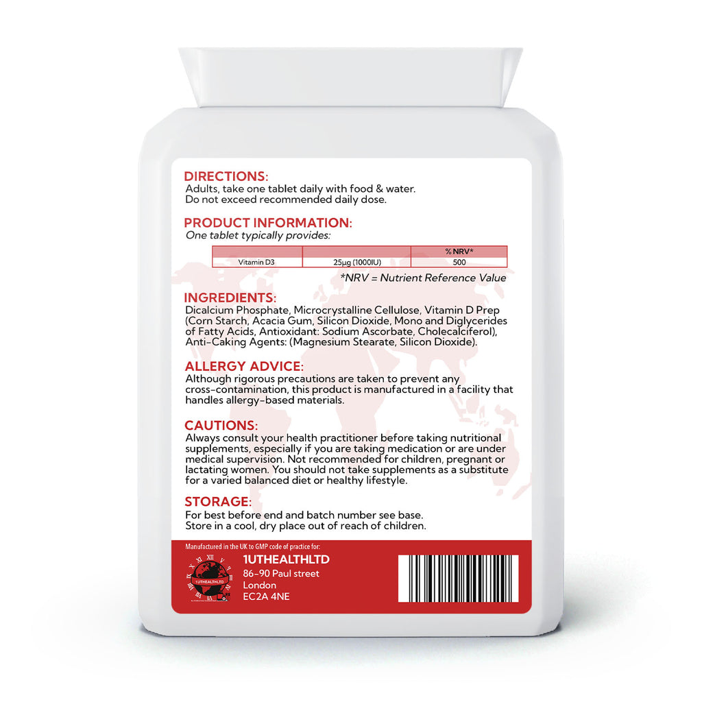 Vitamin D3 | 25μg (1000IU) | 180 Vegan Tablets